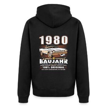 Oldtimer Baujahr 1980 Jahrgang Geburtstag Geschenk - Unisex Premium Bio Zip Hoodie - Schwarz - Hinten - Nico (187cm)