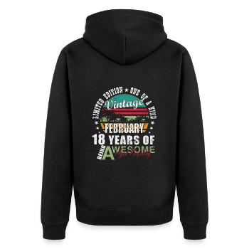 Born in February 2007 vintage 2007 birthday - Unisex Premium Organic Zip Hoodie - black - Back - Nico (187cm)
