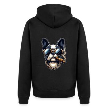 Französische Bulldogge mit Sonnenbrille - Unisex Premium Bio Zip Hoodie - Schwarz - Hinten - Nico (187cm)