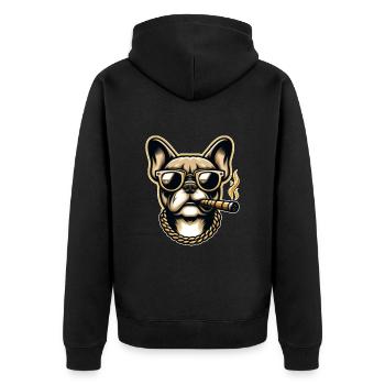 Französische Bulldogge Hund Kopf - Unisex Premium Bio Zip Hoodie - Schwarz - Hinten - Nico (187cm)