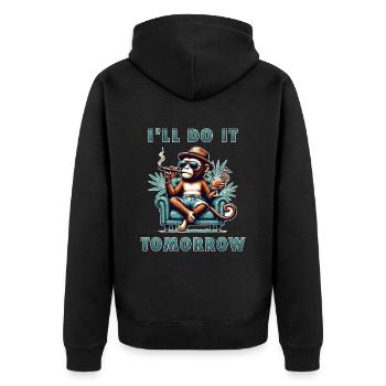 Mach ich morgen - Unisex Premium Bio Zip Hoodie - Schwarz - Hinten - Nico (187cm)