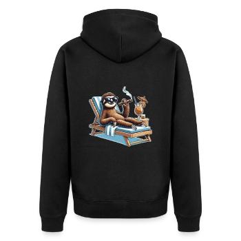 Entspanntes Faultier mit Sonnenbrille - Unisex Premium Bio Zip Hoodie - Schwarz - Hinten - Nico (187cm)