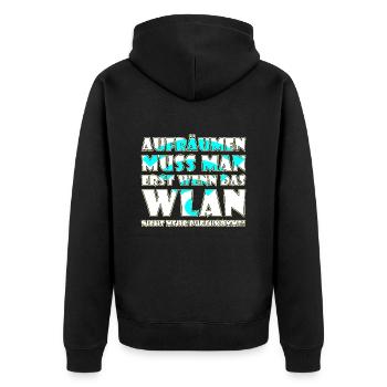 Erst aufräumen wenn das WLAN Signal schwach wird - Unisex Premium Bio Zip Hoodie - Schwarz - Hinten - Nico (187cm)