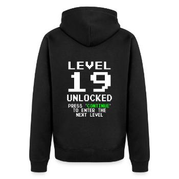 19.Geburtstag - 19 Jahre Gamer Level 19 unlocked - Unisex Premium Bio Zip Hoodie - Schwarz - Hinten - Nico (187cm)