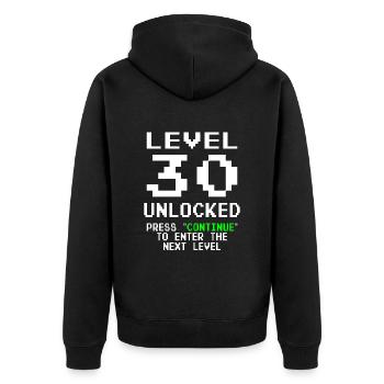 30. Geburtstag Level 30 unlocked - Unisex Premium Bio Zip Hoodie - Schwarz - Hinten - Nico (187cm)