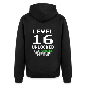 16. Geburtstag 16 Jahre Level 16 Unlocked Vintage - Unisex Premium Bio Zip Hoodie - Schwarz - Hinten - Nico (187cm)