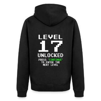 17. Geburtstag Level 17 unlocked - Unisex Premium Bio Zip Hoodie - Schwarz - Hinten - Nico (187cm)