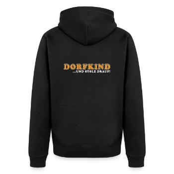 Dorfkind ...und stolz drauf - Unisex Premium Bio Zip Hoodie - Schwarz - Hinten - Nico (187cm)