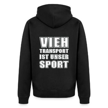 Viehtransport - Unisex Premium Bio Zip Hoodie - Schwarz - Hinten - Nico (187cm)