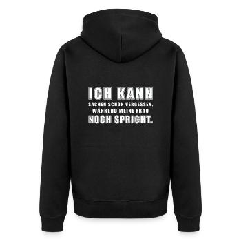 Ich kann Sachen schon vergessen, während.. - Unisex Premium Bio Zip Hoodie - Schwarz - Hinten - Nico (187cm)