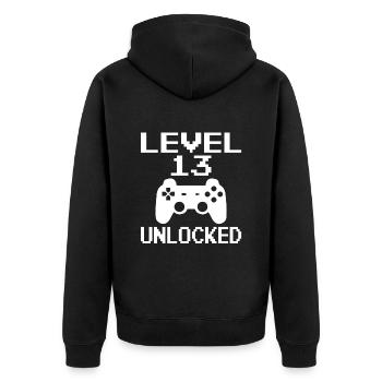 Level 13 unlocked 13. Geburtstag Gaming Geschenk - Unisex Premium Bio Zip Hoodie - Schwarz - Hinten - Nico (187cm)