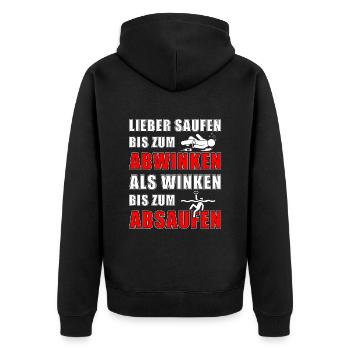 Lieber saufen bis zum abwinken... - Unisex Premium Bio Zip Hoodie - Schwarz - Hinten - Nico (187cm)