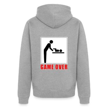 Game Over- Vaterschaft - Unisex Premium Bio Zip Hoodie - Grau meliert - Hinten - Nico (187cm)