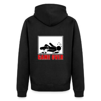 game over - Unisex Premium Bio Zip Hoodie - Schwarz - Hinten - Nico (187cm)