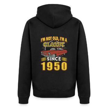 1950 Classic Car 75th Birthday 75th Anniversary Gift - Unisex Premium Organic Zip Hoodie - black - Back - Nico (187cm)