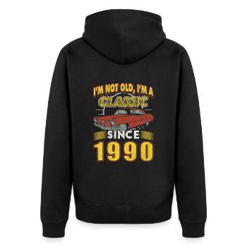 1990 Classic 1990 Retro 1990 Geburtstagsgeschenk - Unisex Premium Bio Zip Hoodie - Schwarz - Hinten - Nico (187cm)