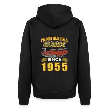 1955 Classic 1955 Retro 1955 Geburtstagsgeschenk - Unisex Premium Bio Zip Hoodie - Schwarz - Hinten - Nico (187cm)