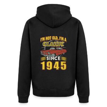 1945 Classic 1945 Vintage 1945 Geburtstagsgeschenk - Unisex Premium Bio Zip Hoodie - Schwarz - Hinten - Nico (187cm)