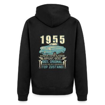 Baujahr 1955 Geboren, Geburtstag Jahrgang 1955 - Unisex Premium Bio Zip Hoodie - Schwarz - Hinten - Nico (187cm)
