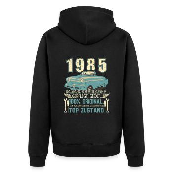 Baujahr 1985 Geboren, Geburtstag Jahrgang 1985 - Unisex Premium Bio Zip Hoodie - Schwarz - Hinten - Nico (187cm)