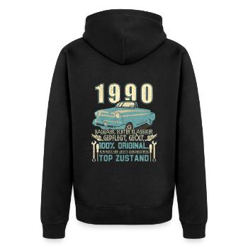 35. Geburtstag Oldtimer 1990 Top Zustand Geschenk - Unisex Premium Bio Zip Hoodie - Schwarz - Hinten - Nico (187cm)
