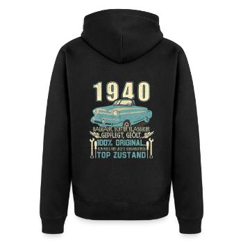 Baujahr 1940 Geboren, Geburtstag Jahrgang 1940 - Unisex Premium Bio Zip Hoodie - Schwarz - Hinten - Nico (187cm)