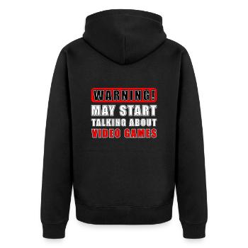 Warnung kann anfangen, über Spiele zu sprechen - Unisex Premium Bio Zip Hoodie - Schwarz - Hinten - Nico (187cm)