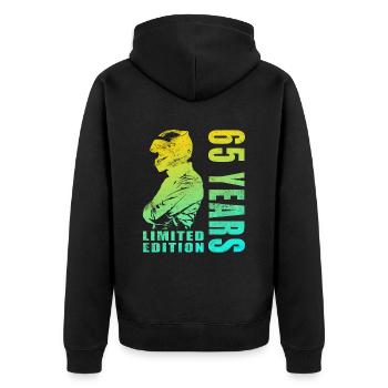 Motorradfahrer 65. Geburtstag 65 Jahre Vintage - Unisex Premium Bio Zip Hoodie - Schwarz - Hinten - Nico (187cm)