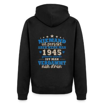 Jahrgang 1945 - 1945 Geburtstagsgeschenk - Unisex Premium Bio Zip Hoodie - Schwarz - Hinten - Nico (187cm)