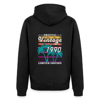 1990 Birthday 1990 Vintage 1990 Anniversary - Unisex Premium Organic Zip Hoodie - black - Back - Nico (187cm)