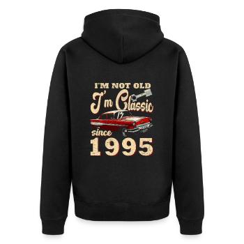 Oldtimer Baujahr 1995 Jahrgang Geburtstag Geschenk - Unisex Premium Bio Zip Hoodie - Schwarz - Hinten - Nico (187cm)