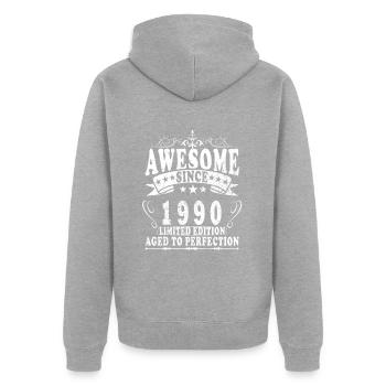 1990 Geburtstag 1990 Jahrgang 1990 Geburtstag - Unisex Premium Bio Zip Hoodie - Grau meliert - Hinten - Nico (187cm)