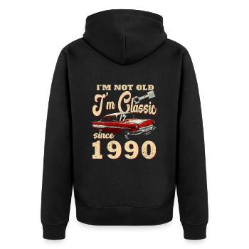 Oldtimer 1990 Jahrgang 1990 Geburtstag 1990 - Unisex Premium Bio Zip Hoodie - Schwarz - Hinten - Nico (187cm)