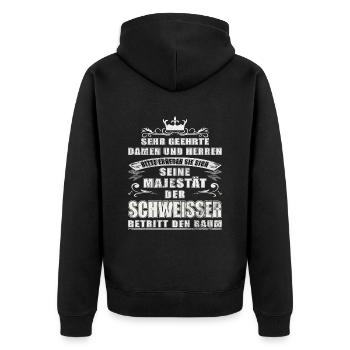 Seine Majestät der Schweisser - Unisex Premium Bio Zip Hoodie - Schwarz - Hinten - Nico (187cm)