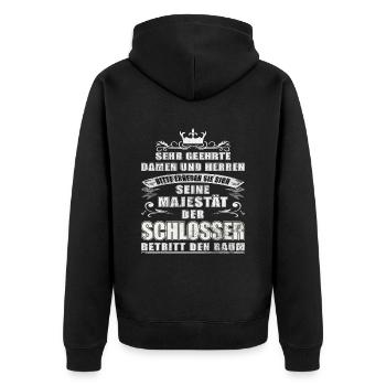 Schlosser Beruf Majestät - Unisex Premium Bio Zip Hoodie - Schwarz - Hinten - Nico (187cm)