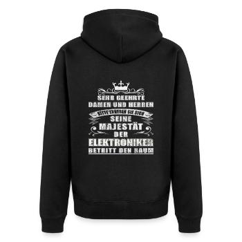 Elektriker seine Majestät Elektroniker - Unisex Premium Bio Zip Hoodie - Schwarz - Hinten - Nico (187cm)