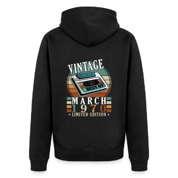 März 1970 Jubiläum 1970 Legenden März 1970 - Unisex Premium Bio Zip Hoodie - Schwarz - Hinten - Nico (187cm)