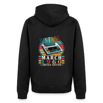 Vintage märz 1960 Geburtstag märz 1960 Retro 1960 - Unisex Premium Bio Zip Hoodie - Schwarz - Hinten - Nico (187cm)
