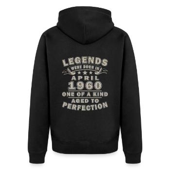 April 1960 Geburtstagsgeschenk April 1960 - Unisex Premium Bio Zip Hoodie - Schwarz - Hinten - Nico (187cm)