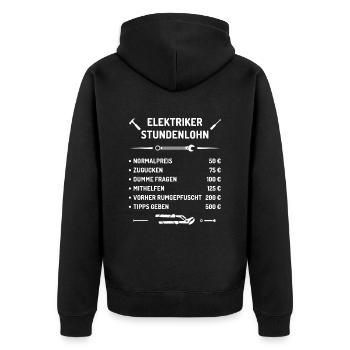 Elektriker Stundenlohn - Unisex Premium Bio Zip Hoodie - Schwarz - Hinten - Nico (187cm)