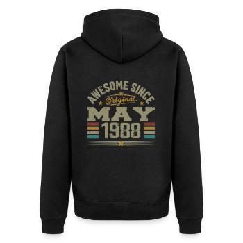 Jahrgang Mai 1988 Mai 1988 Jahrgang Mai 1988 Original - Unisex Premium Bio Zip Hoodie - Schwarz - Hinten - Nico (187cm)