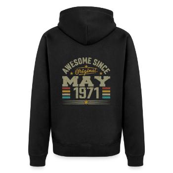 Jahrgang Mai 1971 Mai 1971 Jahrgang Mai 1971 Original - Unisex Premium Bio Zip Hoodie - Schwarz - Hinten - Nico (187cm)