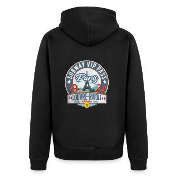 Pariser U-Bahn VIP-Pass Louvre Rivoli Station - Unisex Premium Bio Zip Hoodie - Schwarz - Hinten - Nico (187cm)