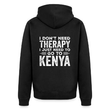 Ich brauche keine Therapie, ich muss nur nach Kenia gehen - Unisex Premium Bio Zip Hoodie - Schwarz - Hinten - Nico (187cm)