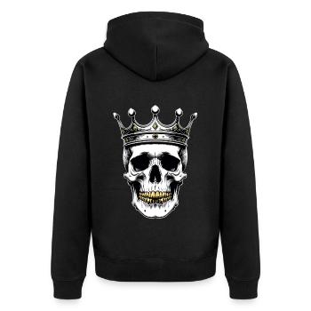 Skull mit Krone Skullkönig - Unisex Premium Bio Zip Hoodie - Schwarz - Hinten - Nico (187cm)