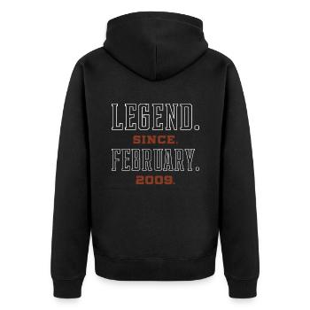 Legend Since February 2009 - Birthday Gifts - Unisex Premium Organic Zip Hoodie - black - Back - Nico (187cm)