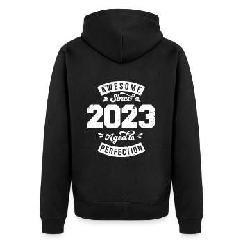 Millésime 2023 anniversaire - rétro 2023 - Veste à capuche bio Premium Unisexe - noir - Dos - Nico (187cm)
