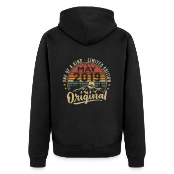 Mai 2019 Vintage Geburtstagsgeschenk Mai 2019 - Unisex Premium Bio Zip Hoodie - Schwarz - Hinten - Nico (187cm)