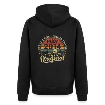 Mai 2014 Vintage Geburtstagsgeschenk Mai 2014 - Unisex Premium Bio Zip Hoodie - Schwarz - Hinten - Nico (187cm)