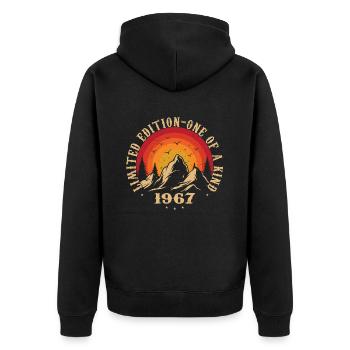 Jahrgang 1967 Retro 1967 Jubiläumsgeschenk 1967 - Unisex Premium Bio Zip Hoodie - Schwarz - Hinten - Nico (187cm)